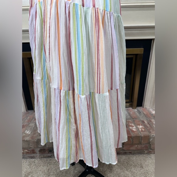 American Eagle Striped Ruched Halter Midi Dress | M | Cotton Lined Tiered - Picture 7 of 16